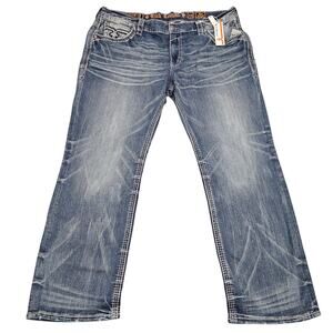 NWT Rock Revival Jeans Men 44 x 32 Stan Straight Casual Biker Streetwear Grunge